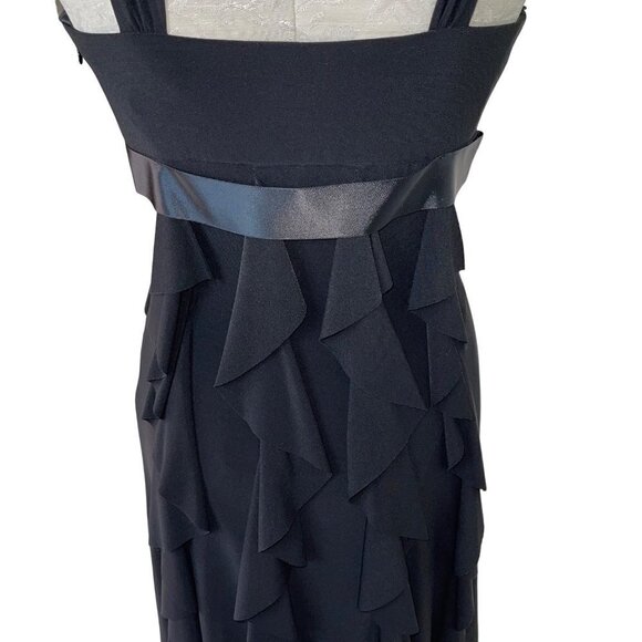 Cache Womens Ruffle Dress Black Size 6 Chiffon Long Ribbon Rhinestone Brooch Bow - Picture 7 of 12